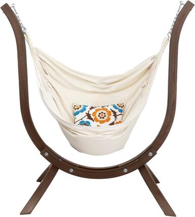 Front. Winado - 5FT Wooden Hammock Hanging Chair Set, Swing Hammock Chair with Stand, Pillow Heavy Duty for Indoor Outdoor Garden Patio - Carbonized.