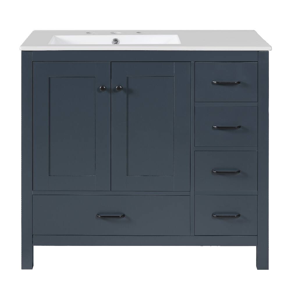 Alt View 7. Loheer - Loheer 36 inch Blue Bathroom Vanity with Ceramic Sink Combo, Solid Wood Frame - Blue.