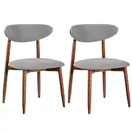 Costway - 2 PCS Dining Chairs Fabric Upholstered Kitchen Chairs with Curved Backs Padded Seats - Gray + Walnut