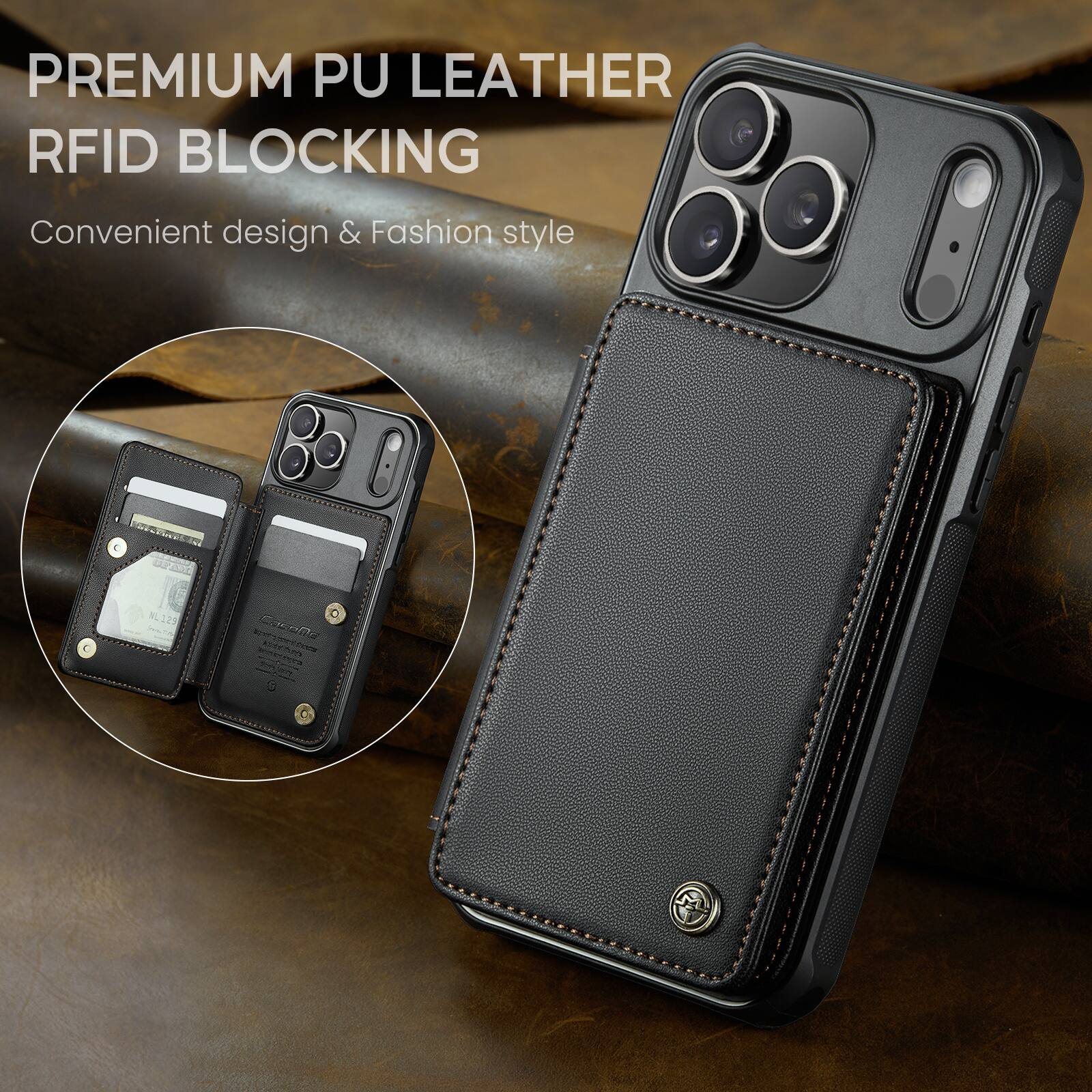 PREMIUM PU LEATHER RFID BLOCKING  
Convenient design & Fashion style