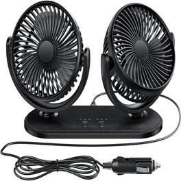 Loheer - 12V Car Fan Dual Head Portable Auto Cooling Fan for Dashboard and RV