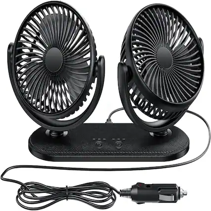 Front. Loheer - Loheer 12V Car Fan Dual Head Portable Auto Cooling Fan for Dashboard and RV.