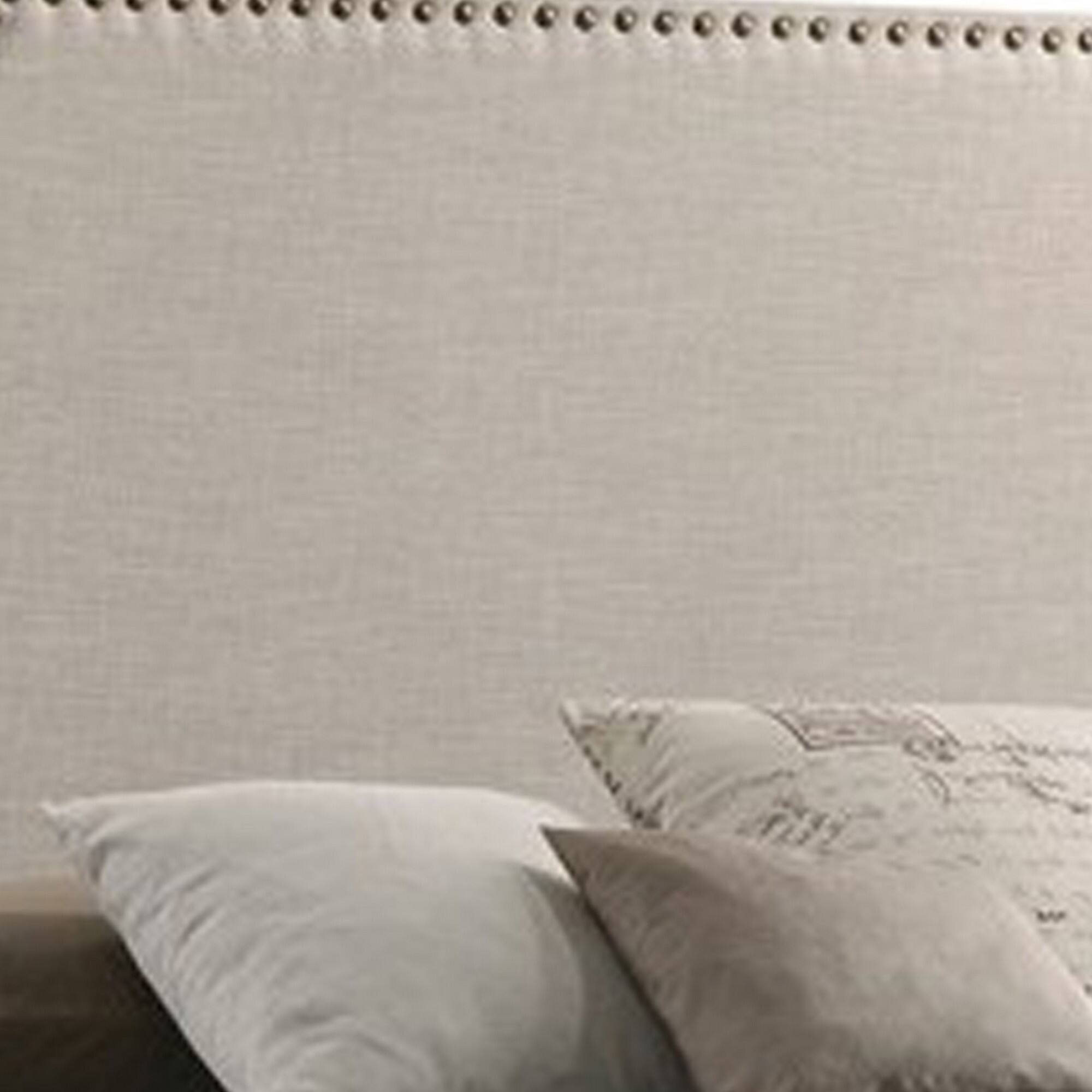 Alt View 2. Manhattan Lane - Fabric Upholstered Wooden Queen Size Bed with Nailhead Trims - Beige.