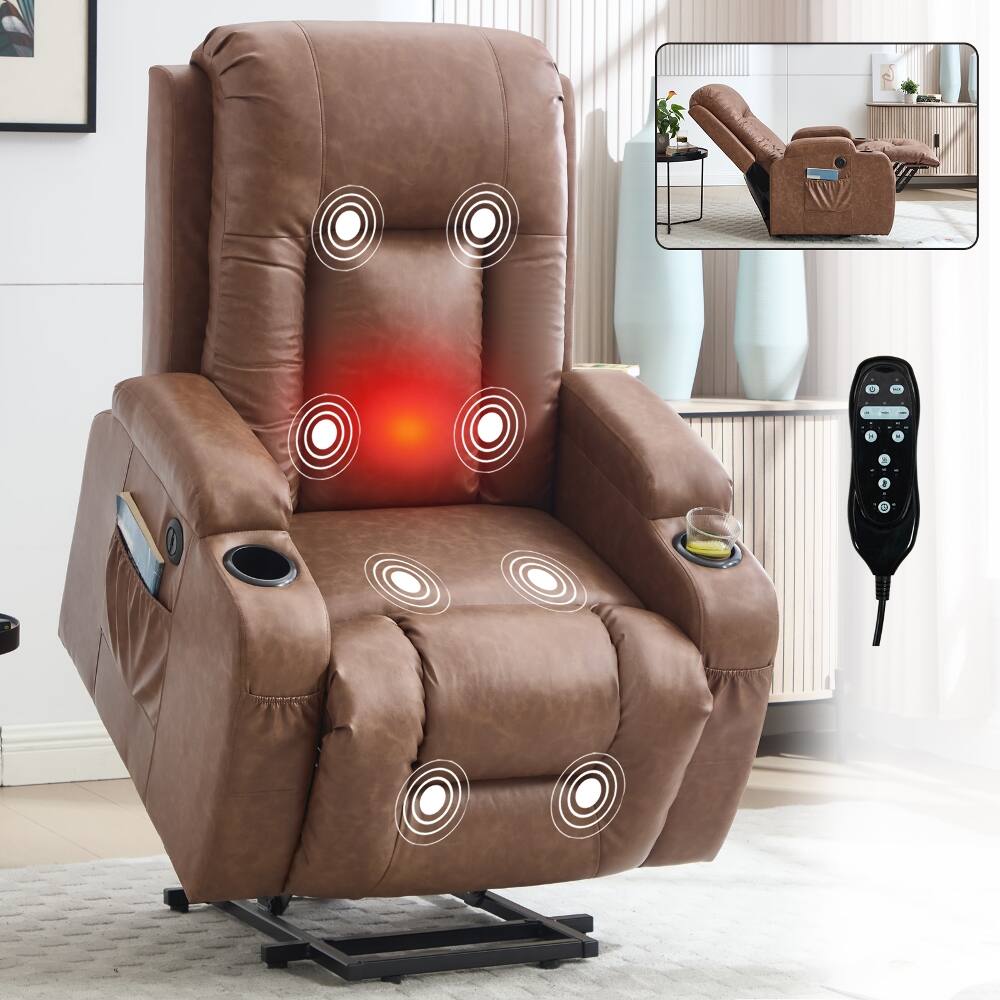 Alt View 6. Ropilly - Ropilly Brown PU Leather Power Lift Recliner for Elderly Heavy Duty Lift Chair 350 LBS - Brown.