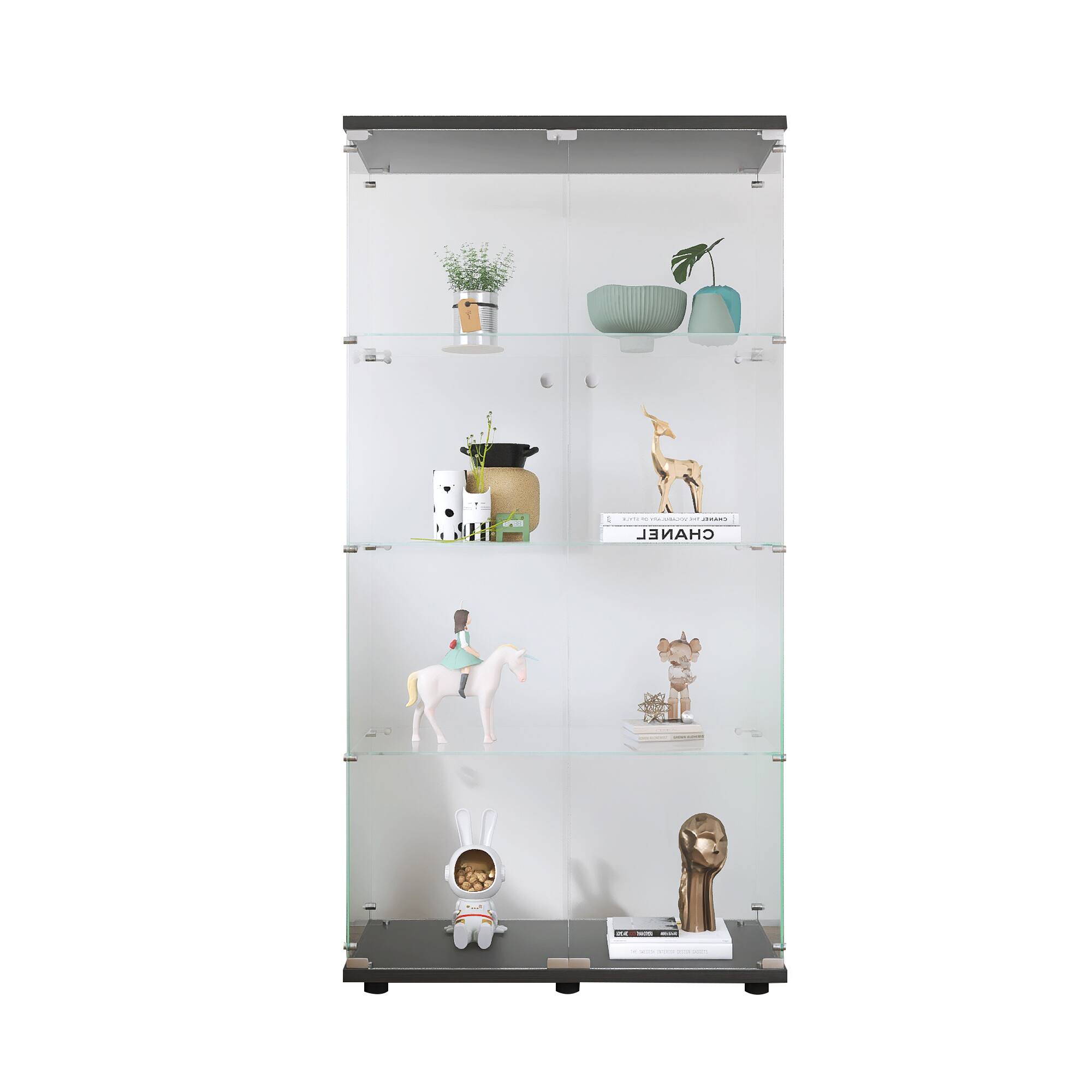 Angle. GOODSILO - Glass Display Cabinet - 4 Shelves, 2 Doors - Freestanding Curio Bookshelf for Living Room, Bedroom, Office - Black.