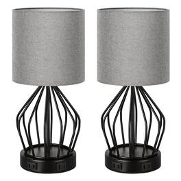 Oumilen - Set of 2 Bedside Nightstand Lamp Gray Table Desk Lamp Touch Control w/Outlets