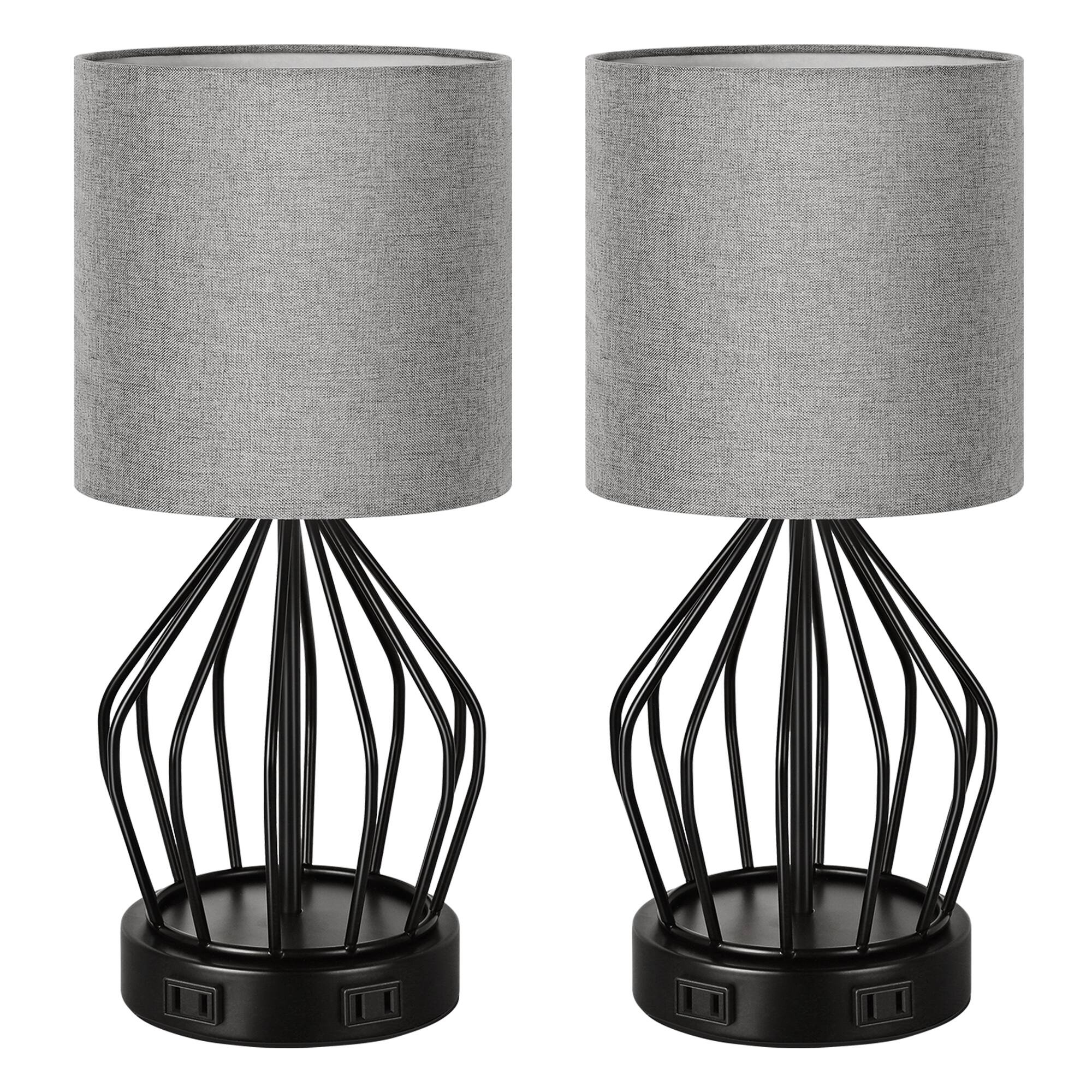 Front. Oumilen - Set of 2 Bedside Nightstand Lamp Gray Table Desk Lamp Touch Control w/Outlets.