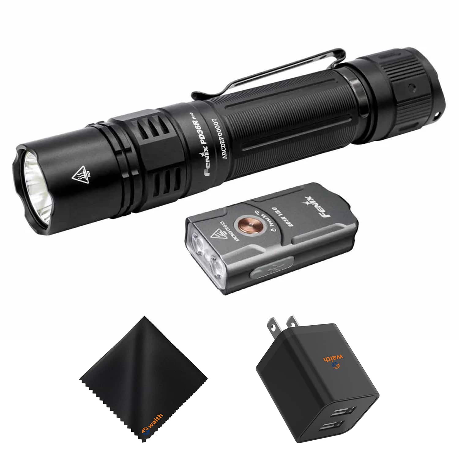 Fenix - PD36R Pro 2800 Lumens LED, USB Ports 2.4A Wall Charger, Cleaning Cloth Kit - Black