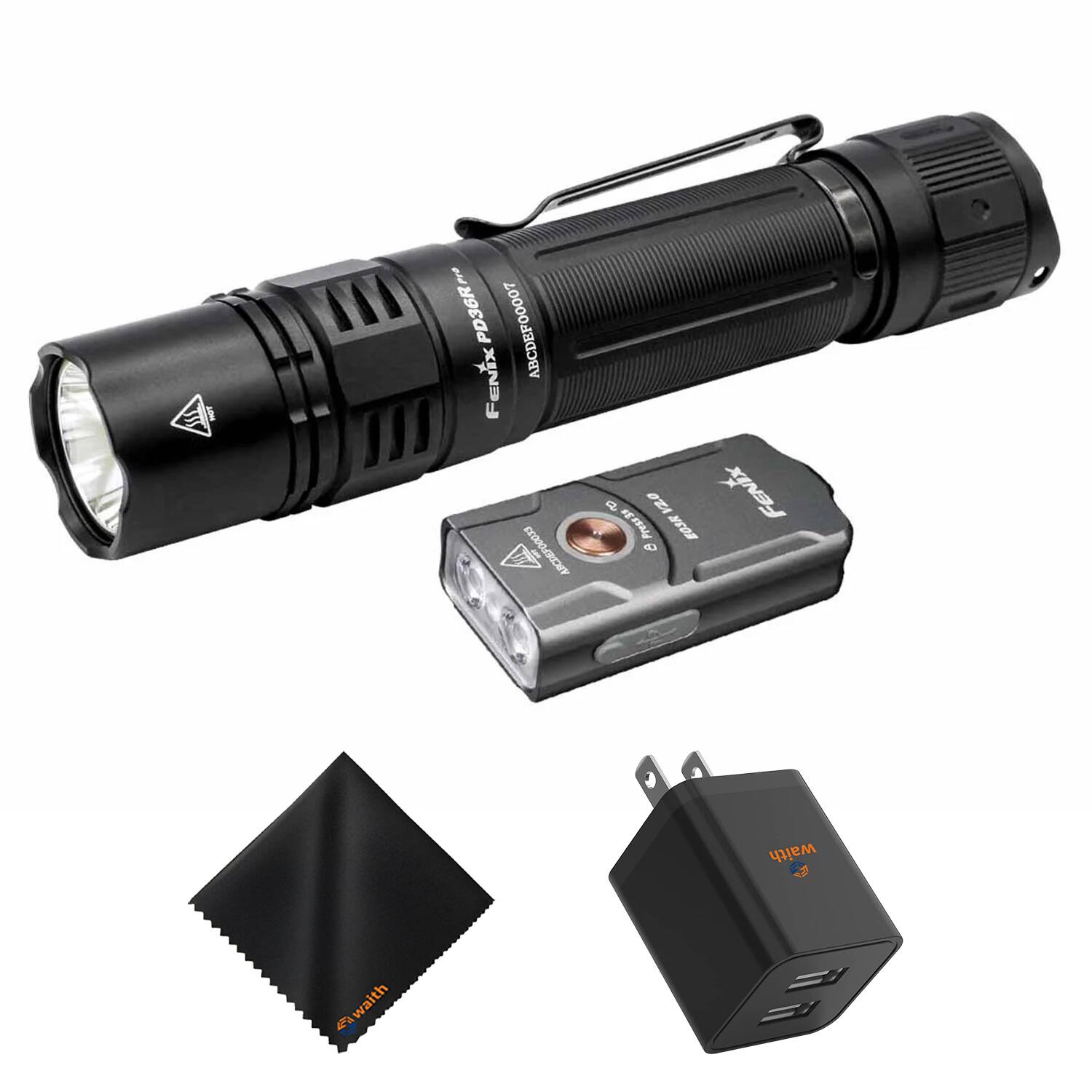 Fenix - PD36R Pro 2800 Lumens LED, USB Ports 2.4A Wall Charger, Cleaning Cloth Kit - Black