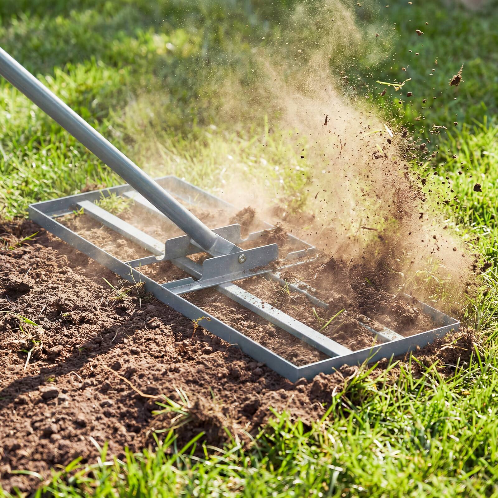 Alt View 1. Gymax - Gymax Lawn Leveling Rake 30'' x 10'' Heavy Duty Lawn Level Tool for Soil w/67'' Handle Silver - Silver.