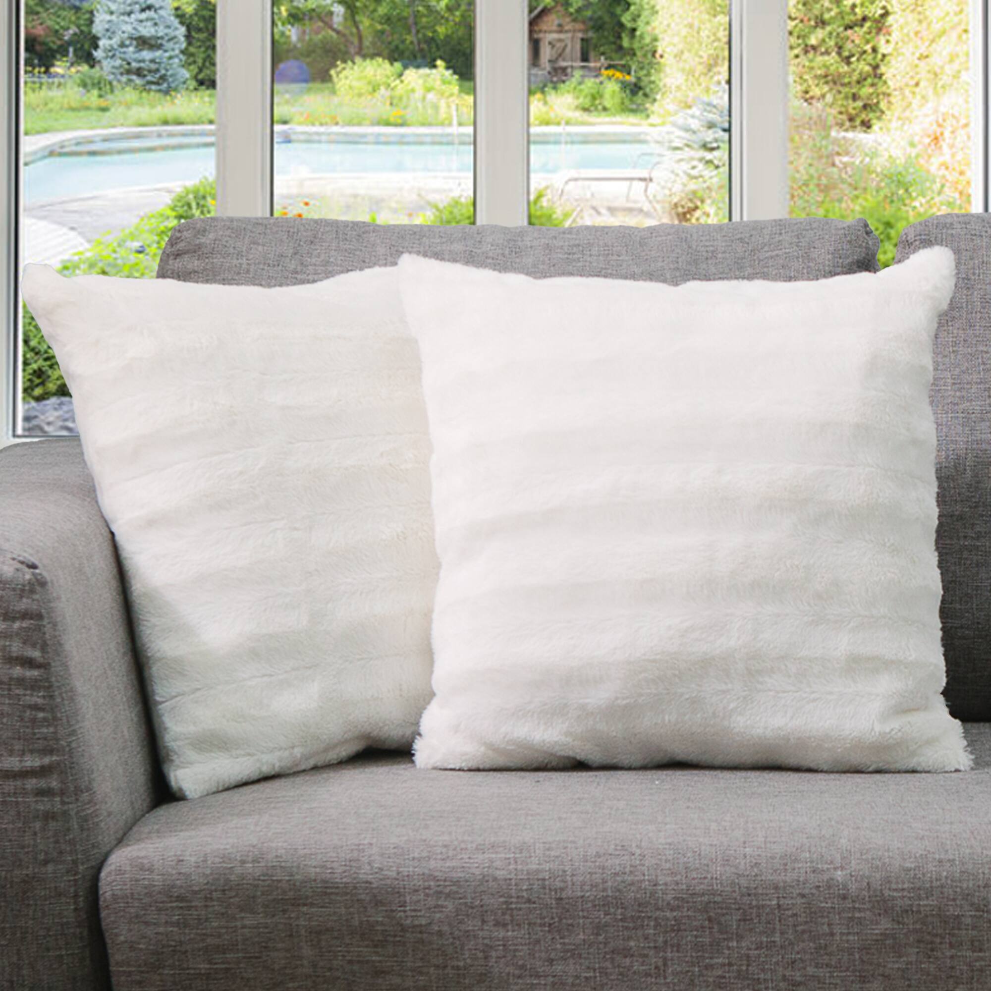 Alt View 7. Cheer Collection - Faux Fur Throw Pillows - Decorative Accent Pillows for Couch, Bed, or Living Room - Grey.
