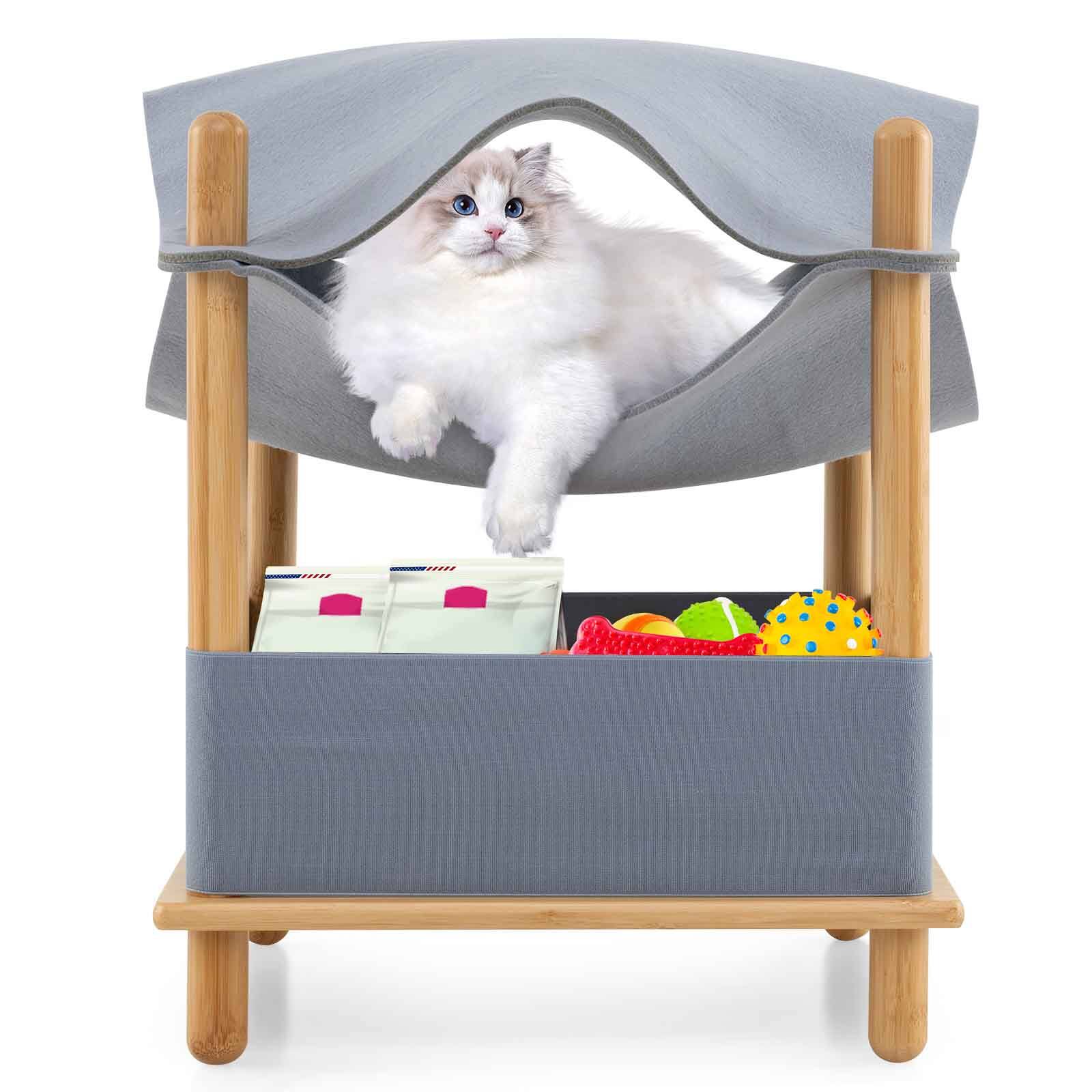 Alt View 9. Gymax - Gymax 2-Tier Elevated Cat Bed Cat Tower w/ Dual-Layer Felt Fabric Top Condo Hammock - Natural, Gray.