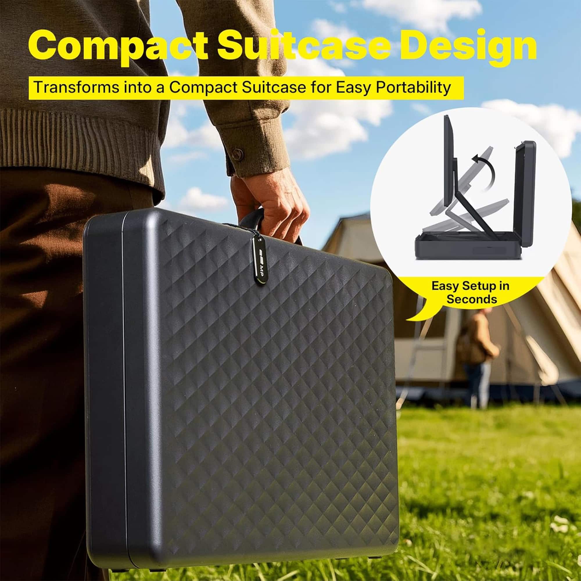 Compact Suitcase Design Transforms into a Compact Suitcase for Easy Portability Easy Setup in Seconds