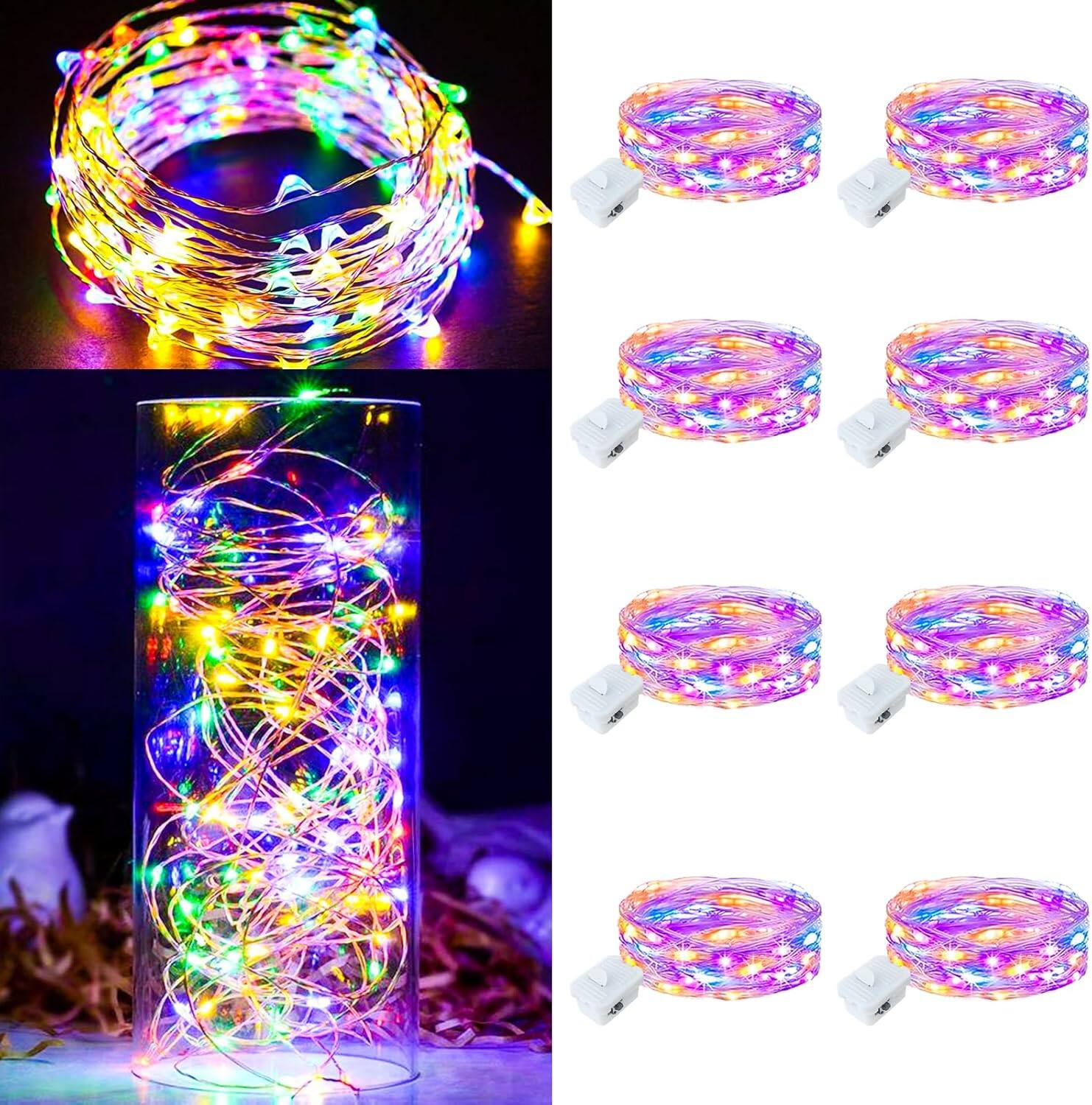 THIRSTY TURTLE - 8-Pack Fairy Lights, Battery Operated, 7 ft, Copper Wire