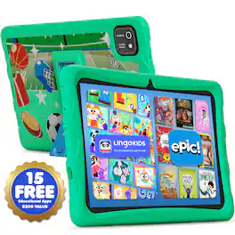 Contixo - K103 10 in. Kids Tablet Android 13, 32GB with Epic! and Lingokids, includes Kid-Proof Case with Kickstand - Green