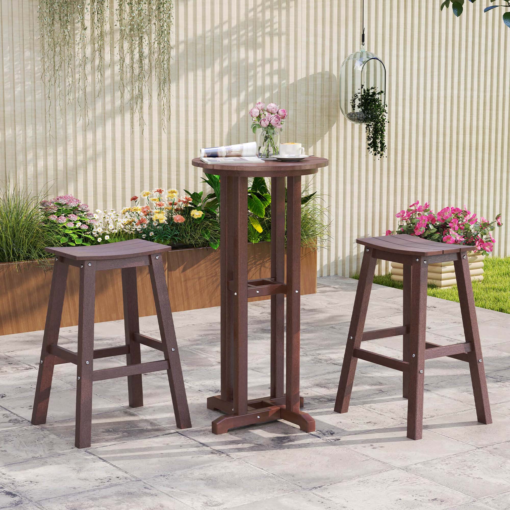 Alt View 3. Costway - Costway 29" Patio Bar Stool Set of 2 with Curved Seat & Footrests for Backyard Outdoor - Brown.