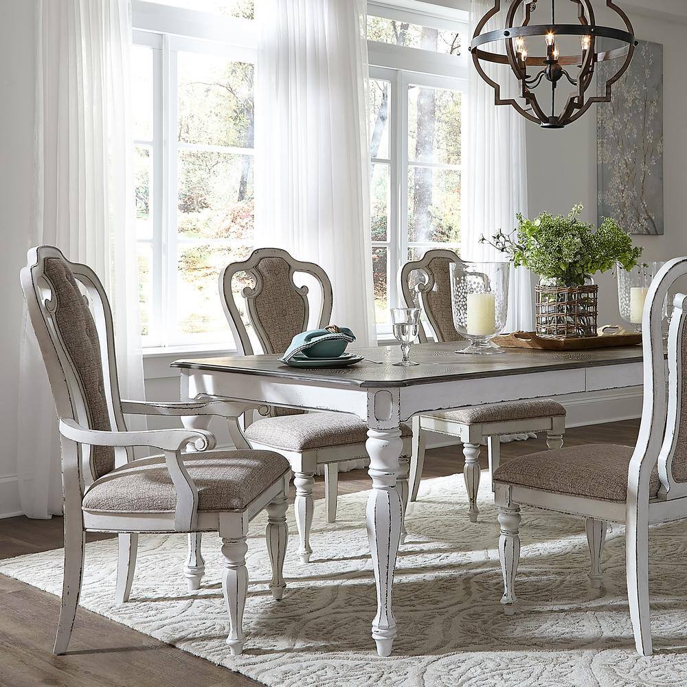 Back. Liberty Furniture Industries - Magnolia Manor Splat Back Upholstered Arm Chair (RTA) in Antique White - White.