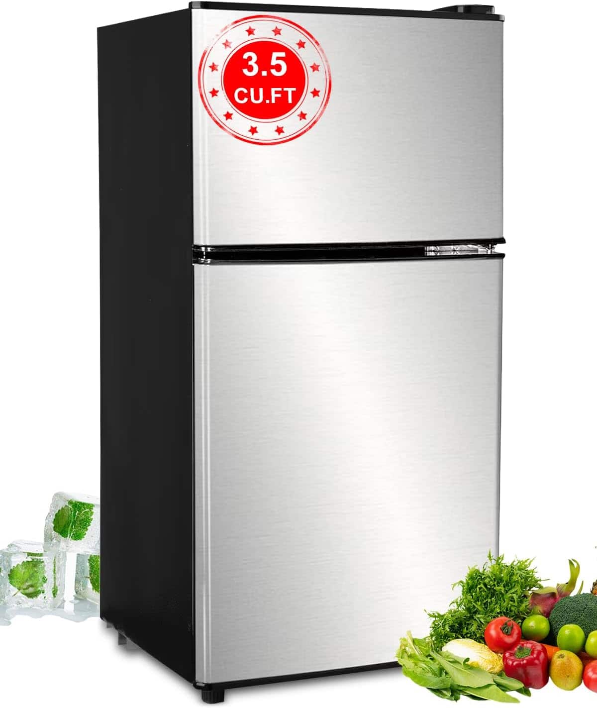 Akoasm - 3.5 Cu.Ft Top-Freezer Refrigerator with 7-Temp Control – Compact 2-Door Fridge for Kitchen, Office, Energy-Saving - Silver