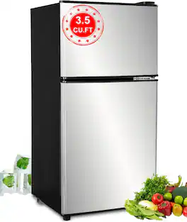 Akoasm - 3.5 Cu.Ft Top-Freezer Refrigerator with 7-Temp Control – Compact 2-Door Fridge for Kitchen, Office, Energy-Saving - Silver