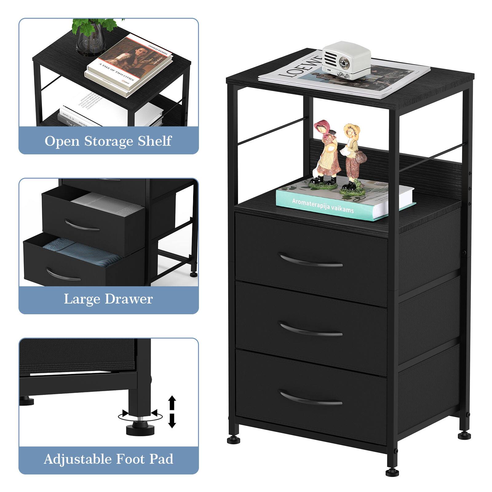 - COE- - TWoUTTS ..... .- - LOEW  
Open Storage Shelf  
Aromaterapija vaikams  
Large Drawer  
Adjustable Foot Pad