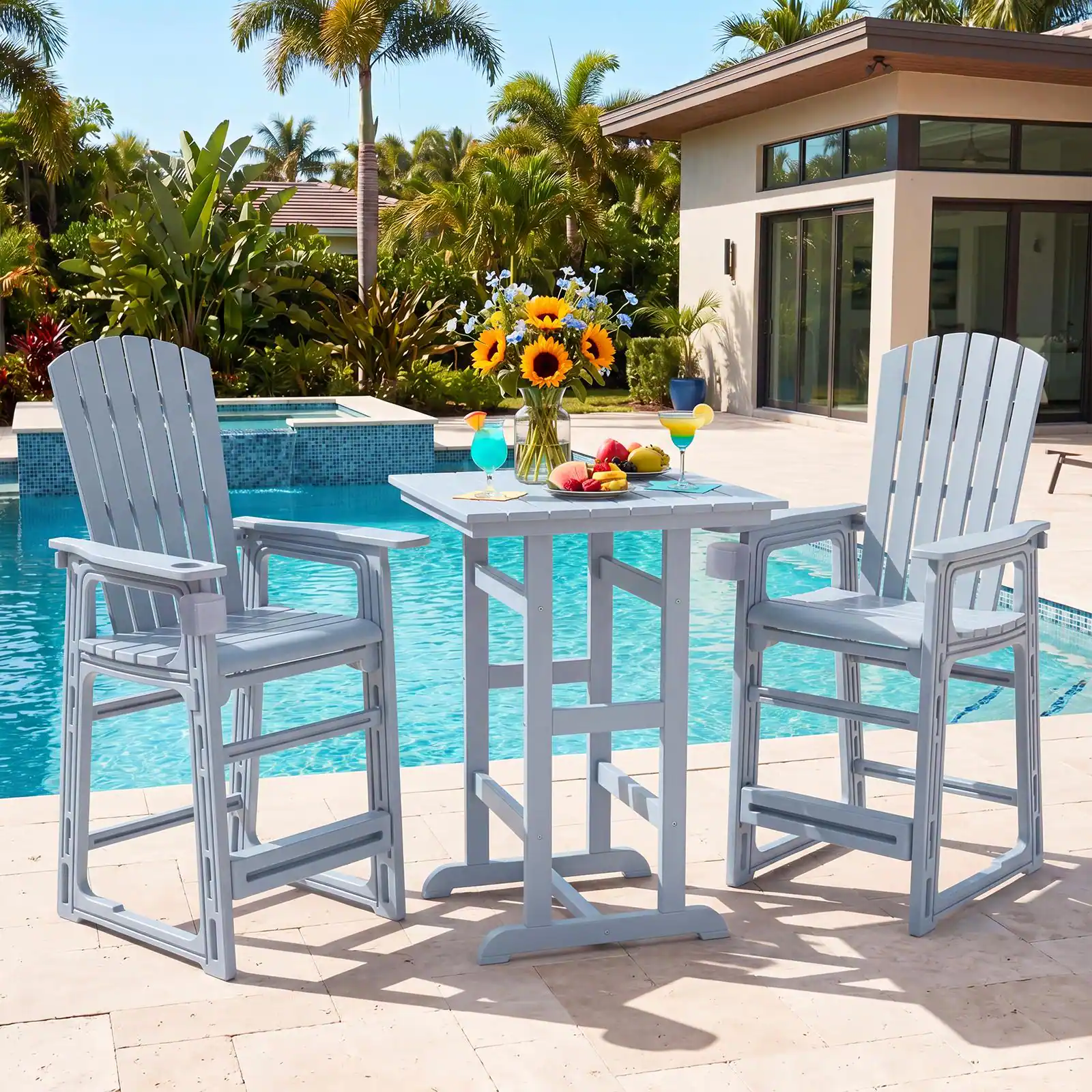 Alt View 1. Costway - Costway 1 PCS All-Weather HDPE Tall Adirondack Chair with Backrest Armrests Footrest Cup Holder - Gray.