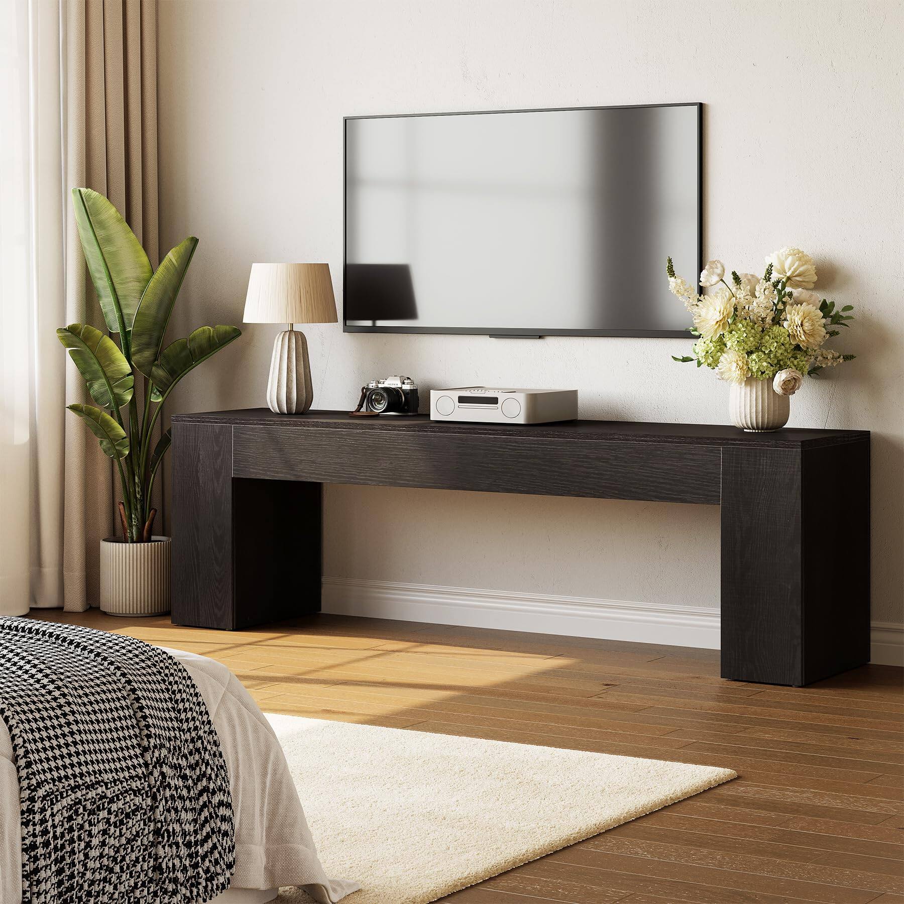 Alt View 3. Tribesigns - LITTLE TREE 70.8" TV Stand, Wooden Entertainment Center, Low TV Console Table for TVs Up to 80", Modern Chic Entertainme - Black.