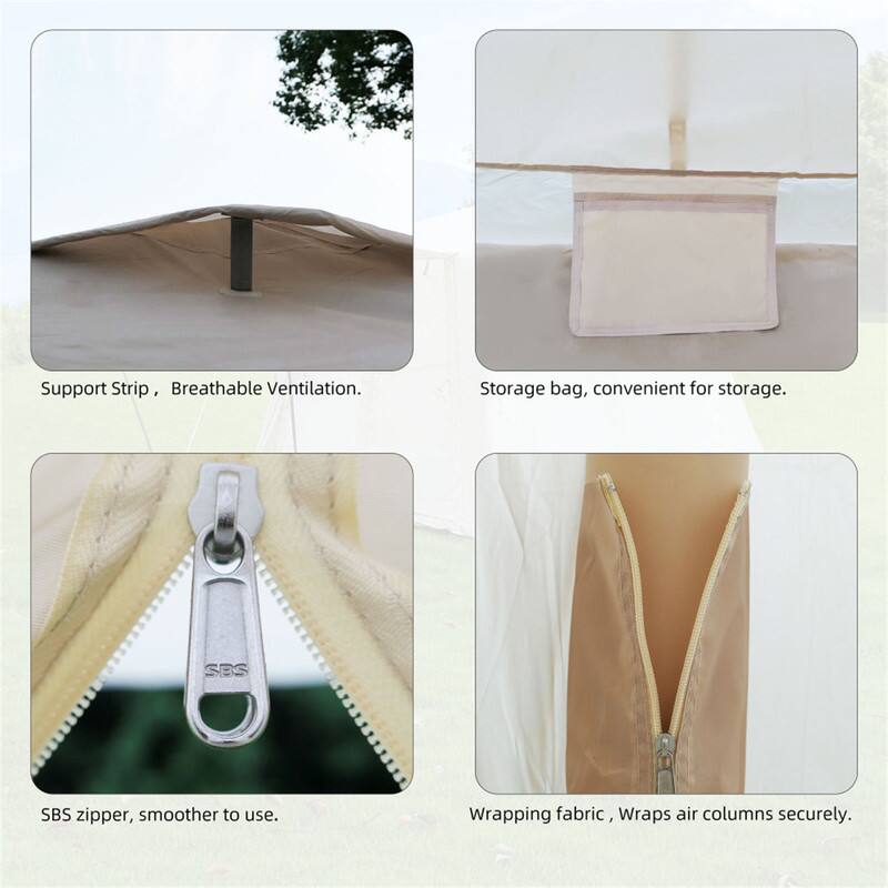 - Support Strip, Breathable Ventilation.
- Storage bag, convenient for storage.
- SBS zipper, smoother to use.
- Wrapping fabric, Wraps air columns securely.