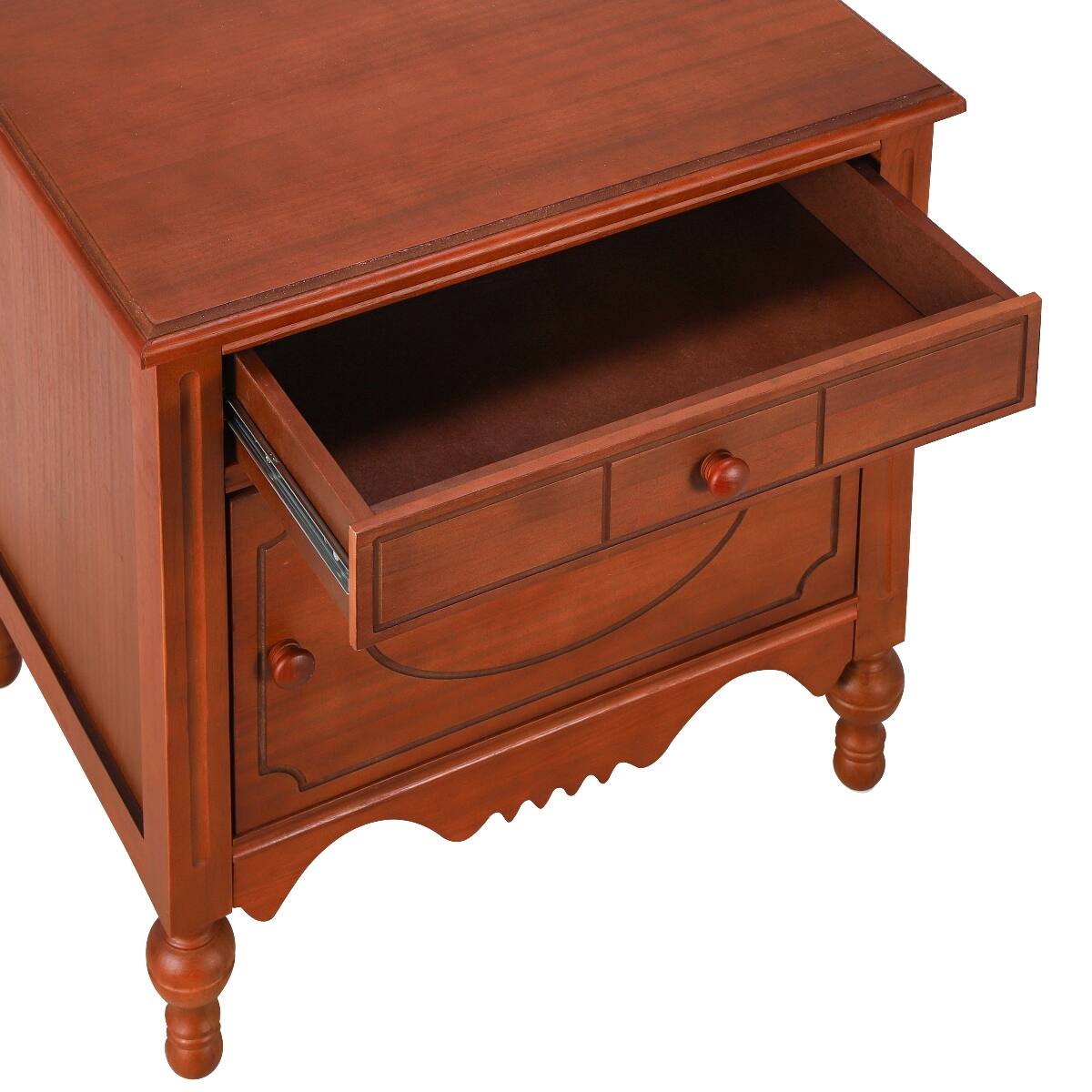 Alt View 8. Loheer - Loheer Vintage Carved Nightstand with Drawer and Cabinet, Dark Brown - Dark Brown.