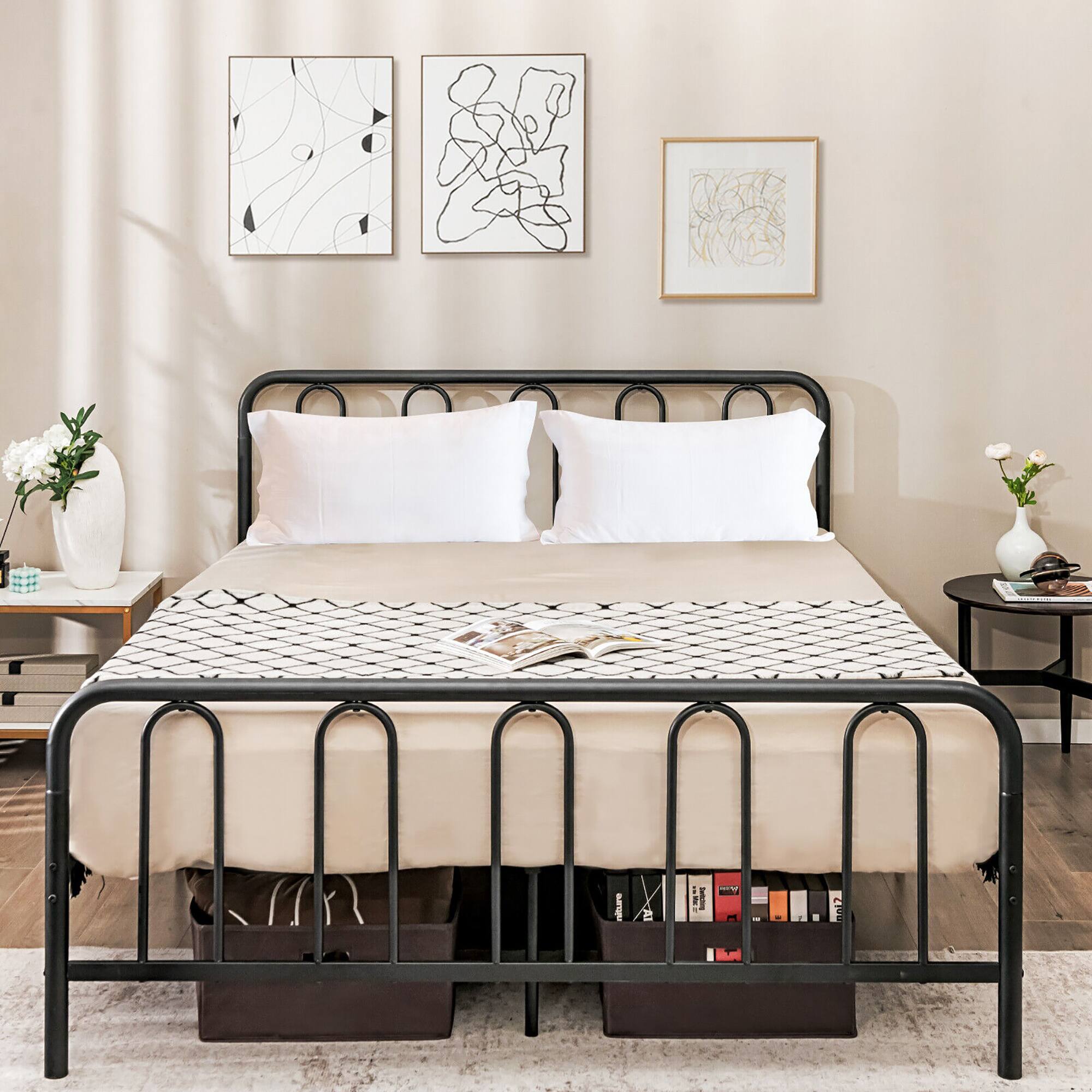 Alt View 4. Costway - Costway Stylish Queen Size Metal Bed Frame Platform Bed Base w/ Headboard & Footboard - Black.