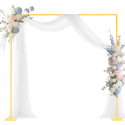 Front. VEVOR - Arch Backdrop Stand, 8 x 8 ft, Stable Structure, Easy Assembly, Square Gold Metal Arch Backdrop Stand for Wedding - Gold.