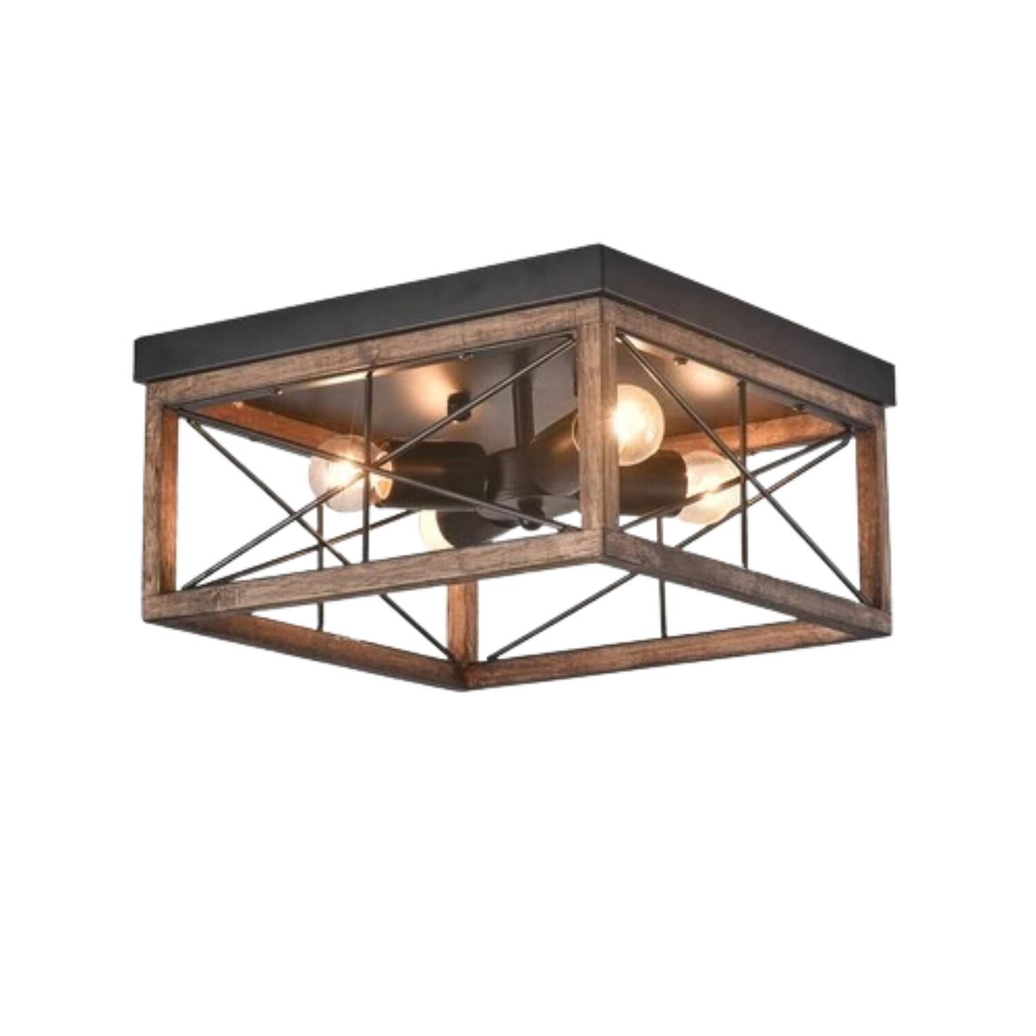 Front. Home Collection - Farmhouse Chandelier 4-Light Ceiling Lamp Wood and Iron Glass Pendant Fixture.