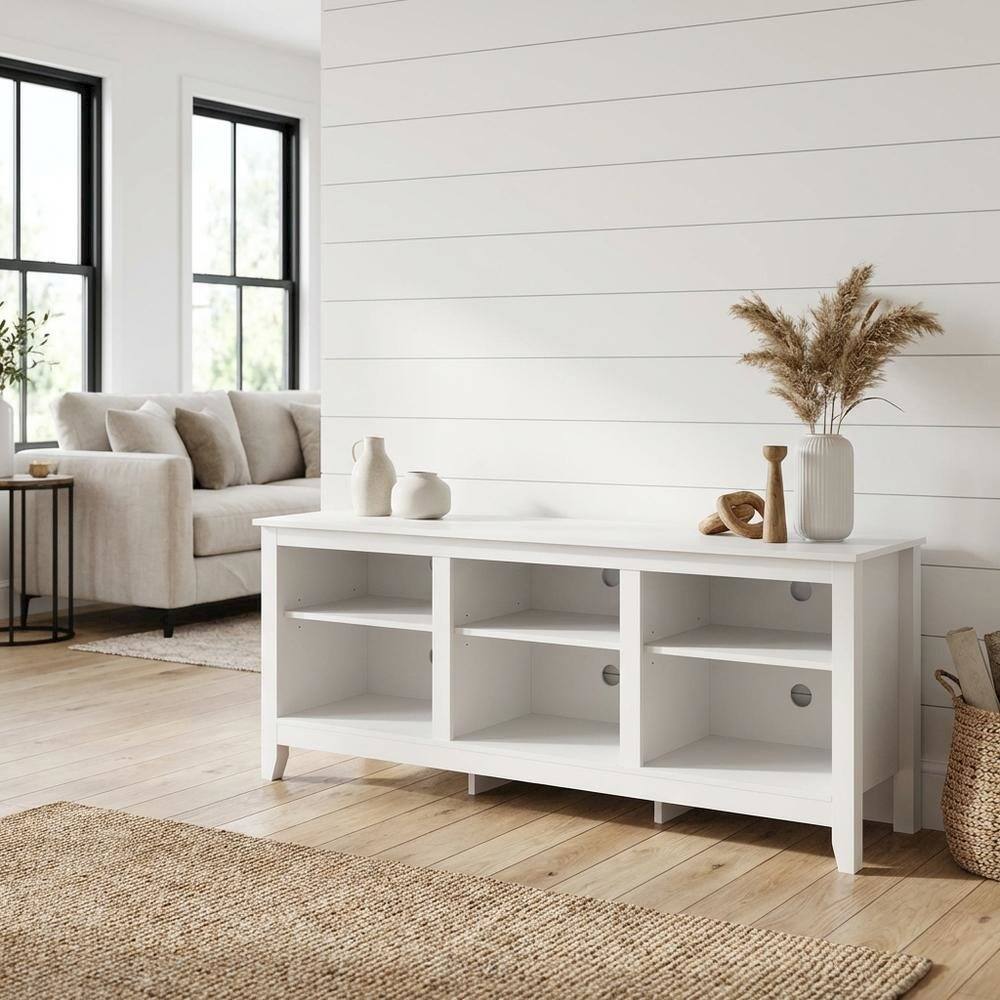 Alt View 1. FurniFact - White Wooden TV Stand, Up to 65 Inch Entertainment Center, Spacious Storage - White.