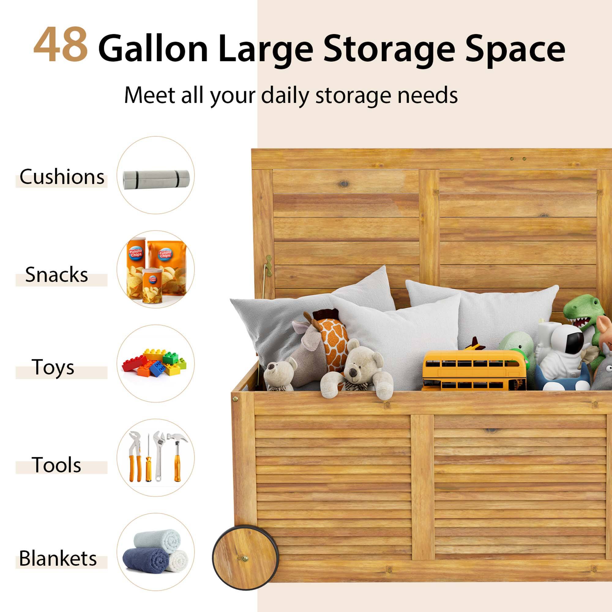 48 Gallon Large Storage Space  
Meet all your daily storage needs  

- Cushions  
- Snacks  
- Toys  
- Tools  
- Blankets