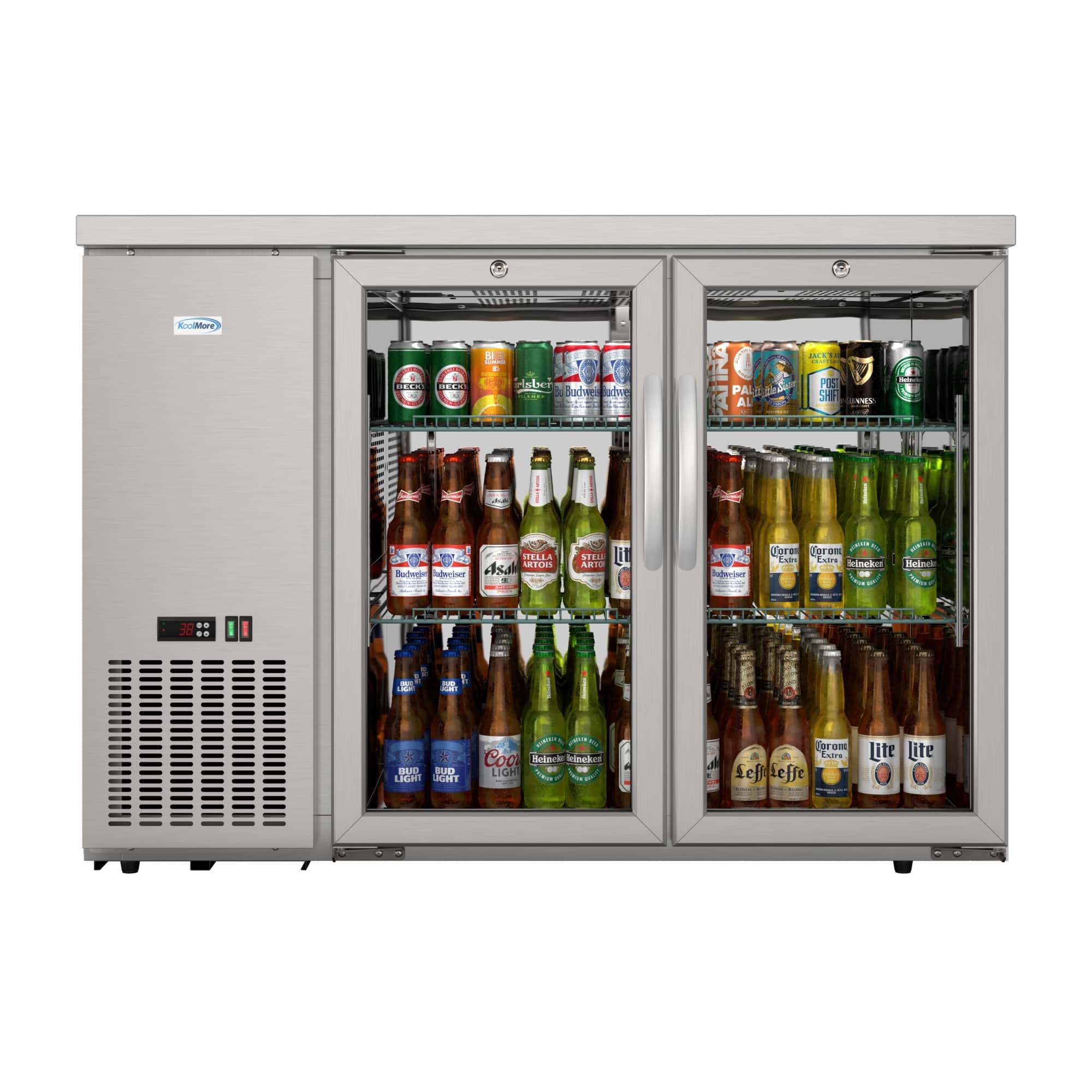 Koolmore - 47 in. Commercial Two Glass Door Back Bar Cooler Refrigerator with LED Lighting, 11 Cu. Ft Capacity - Stainless-Steel