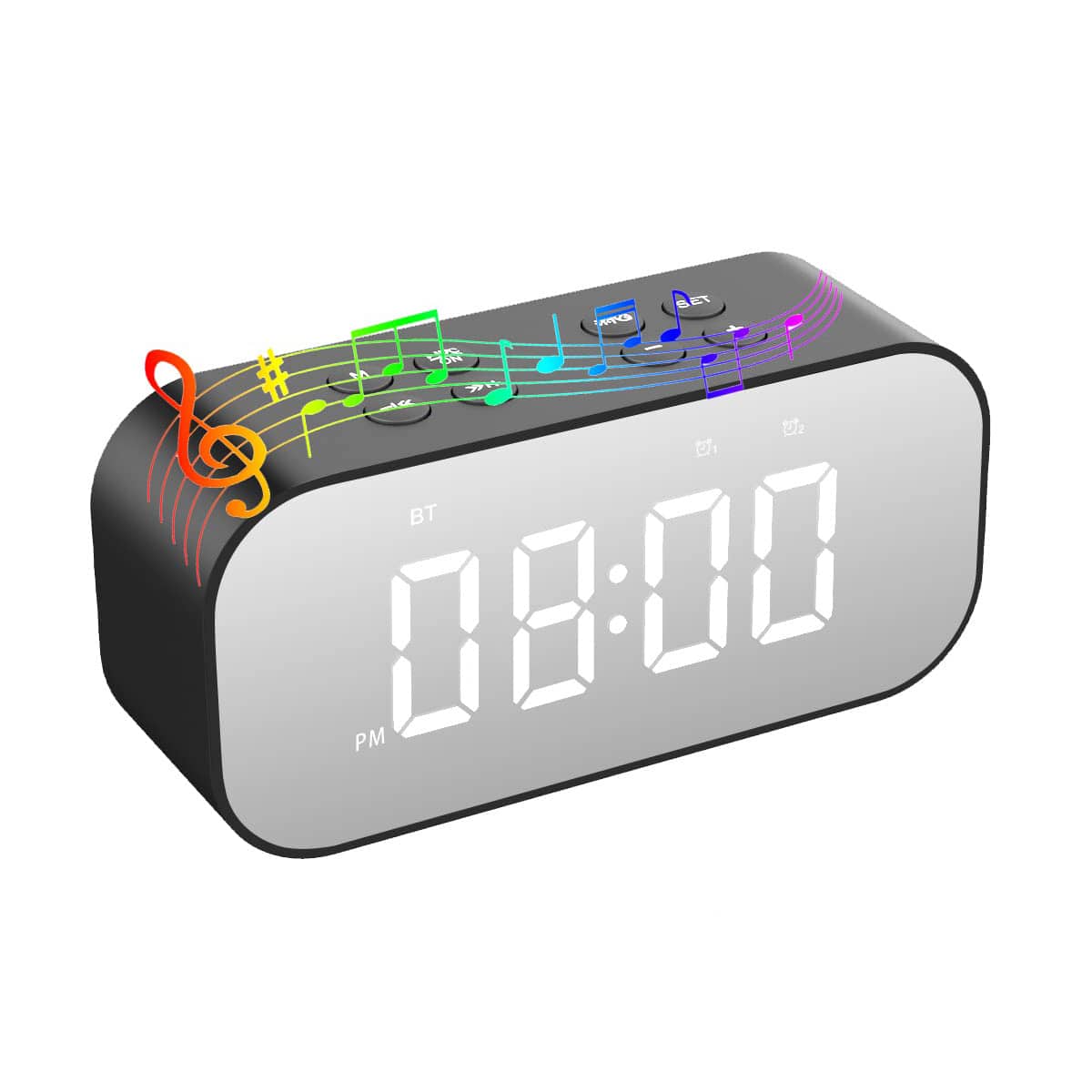 Dazzed Corner - Small Digital Alarm Clock with Bluetooth Speaker, Mirror LED Display - Black