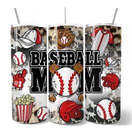 OrnamentallyYou - Black and Red Baseball Mom Pattern 20oz Tumbler With Lid and Stainless Steel Straw - Multicolored