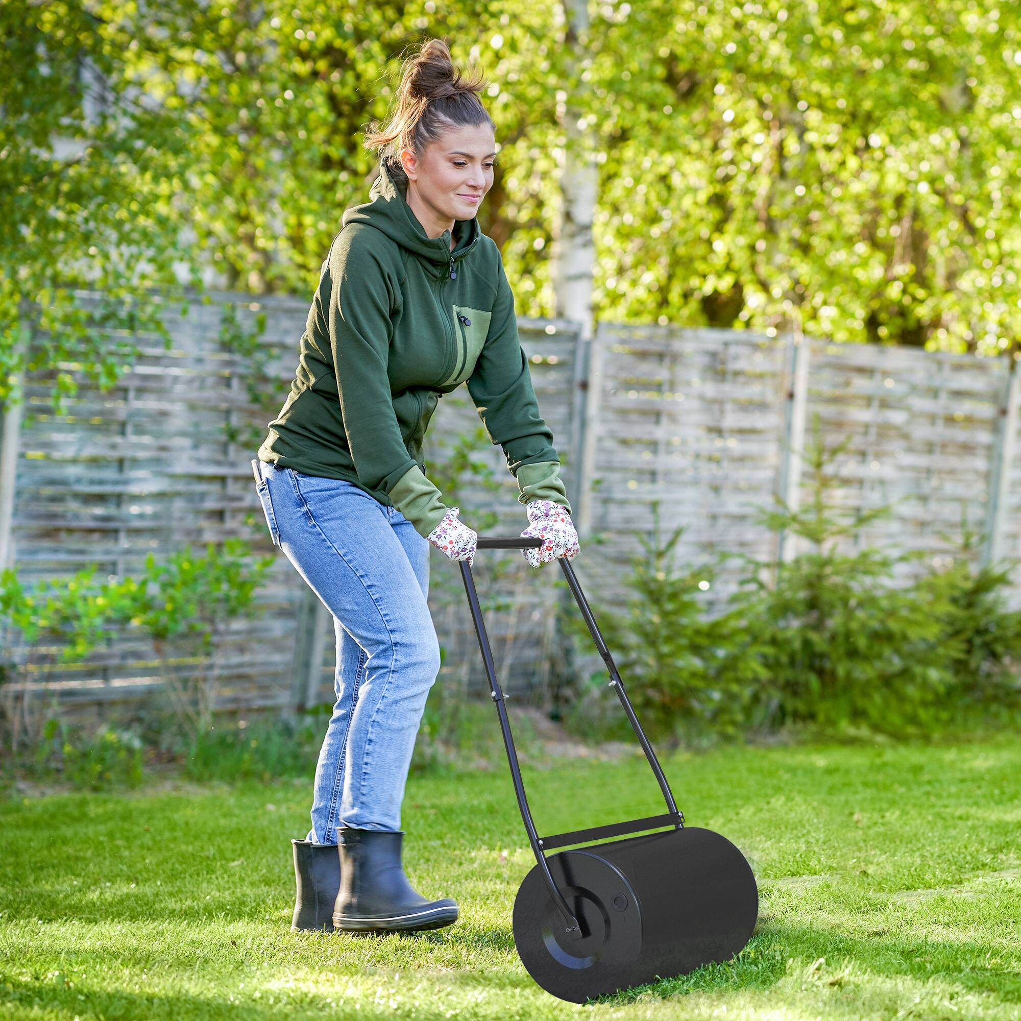 Alt View 1. Outsunny - 38L Heavy Duty Push/Tow Poly Lawn Roller, U-handle Garden Roller Filled with Water or Sand.