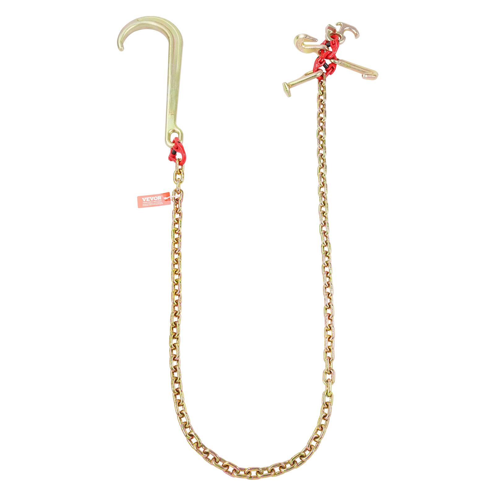 Alt View 5. VEVOR - J Hook Chain, 5/16" x 6' G80 15" Long Shank J Hook Tow Chain with RTJ Cluster Hook & Grab Hook - Copper.