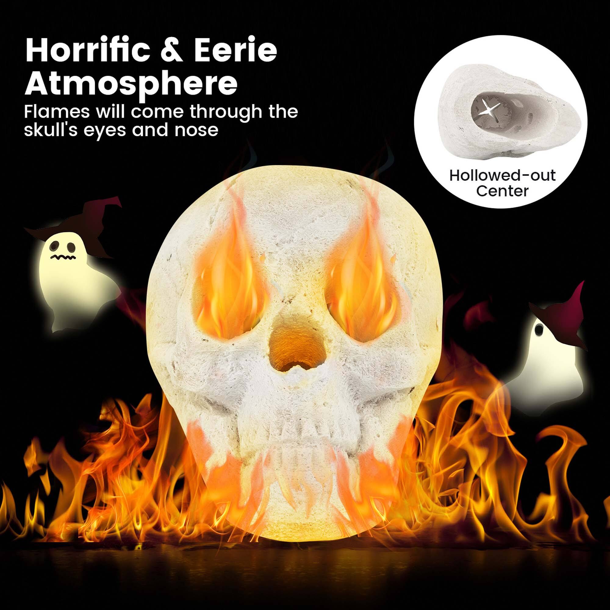 Horrific & Eerie Atmosphere  
Flames will come through the skull's eyes and nose  

Hollowed-out Center