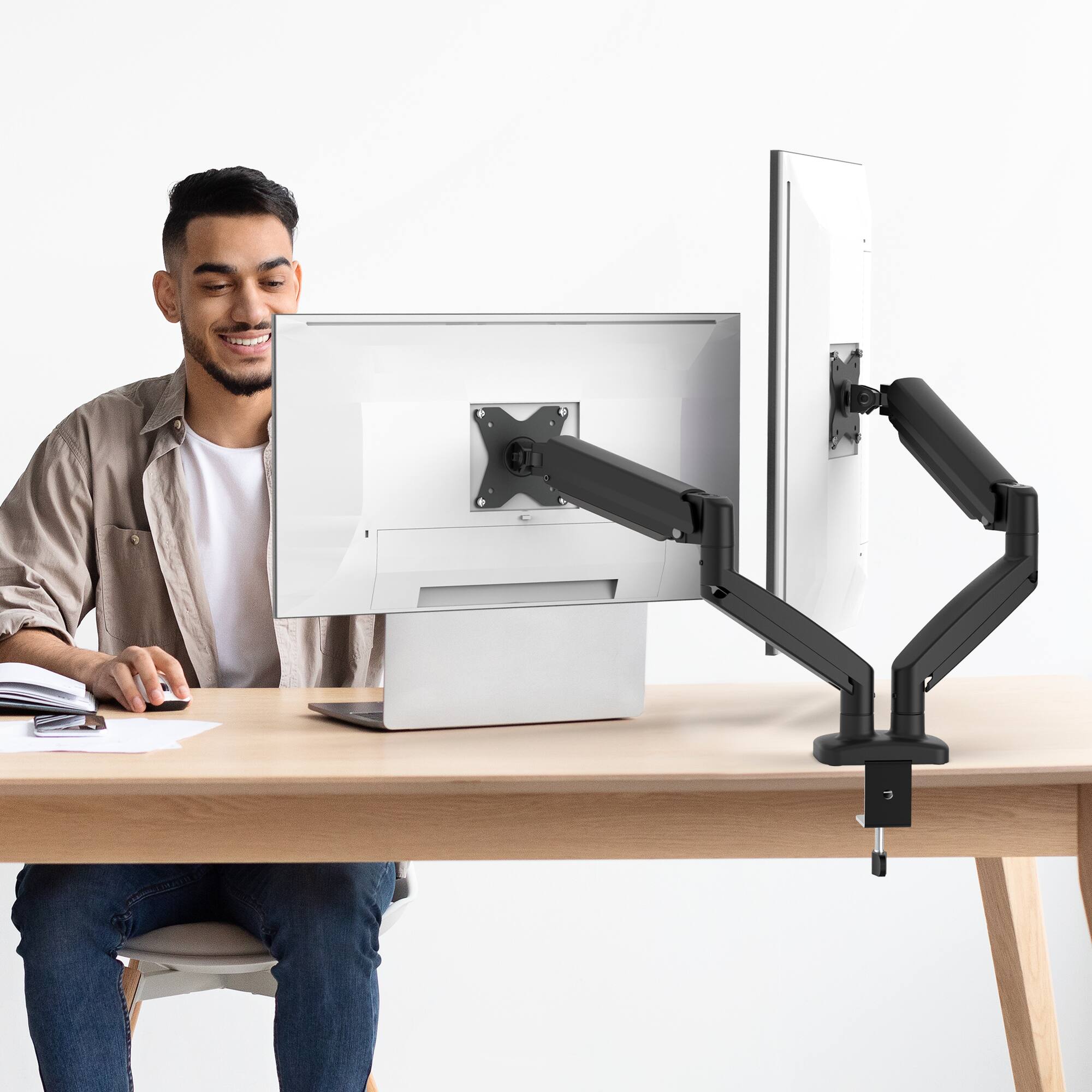 Alt View 5. j5create - Ergonomic Dual Monitor Desk Mount for Most 17” -32”  Monitors - Black.