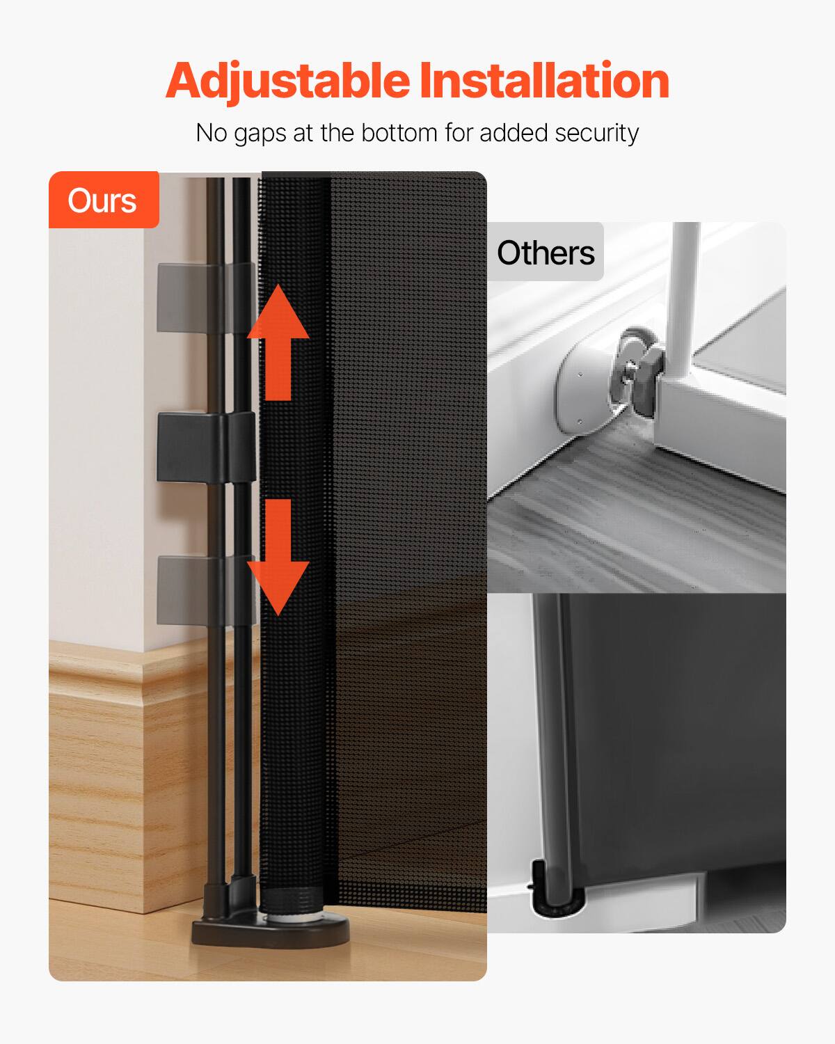 Adjustable Installation  
No gaps at the bottom for added security  

Ours  
Others