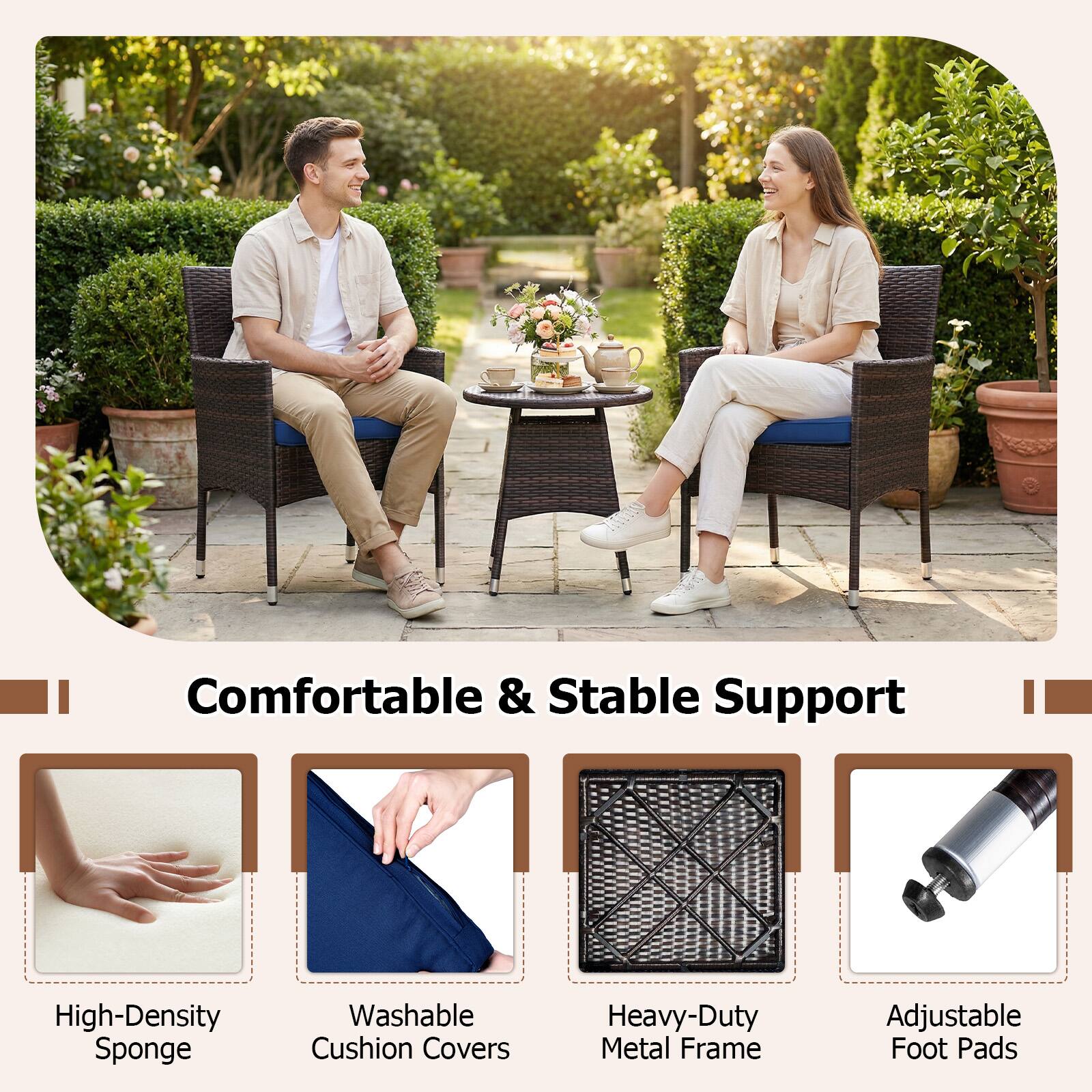 Comfortable & Stable Support

- High-Density Sponge
- Washable Cushion Covers
- Heavy-Duty Metal Frame
- Adjustable Foot Pads