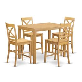 East West Furniture - 5 Pc counter height pub set-pub Table and 4 counter height Dining chair - Oak