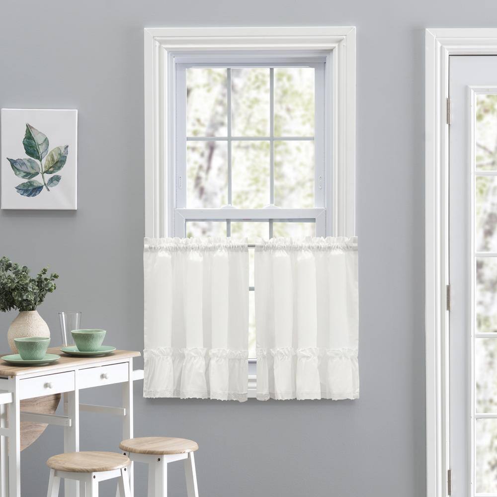 Angle. Ellis Curtain - Ellis Curtain Madelyn Ruflled Victorian 1.5" Rod Pocket Window Curtain Tiers 82"x30" Natural - Natural.