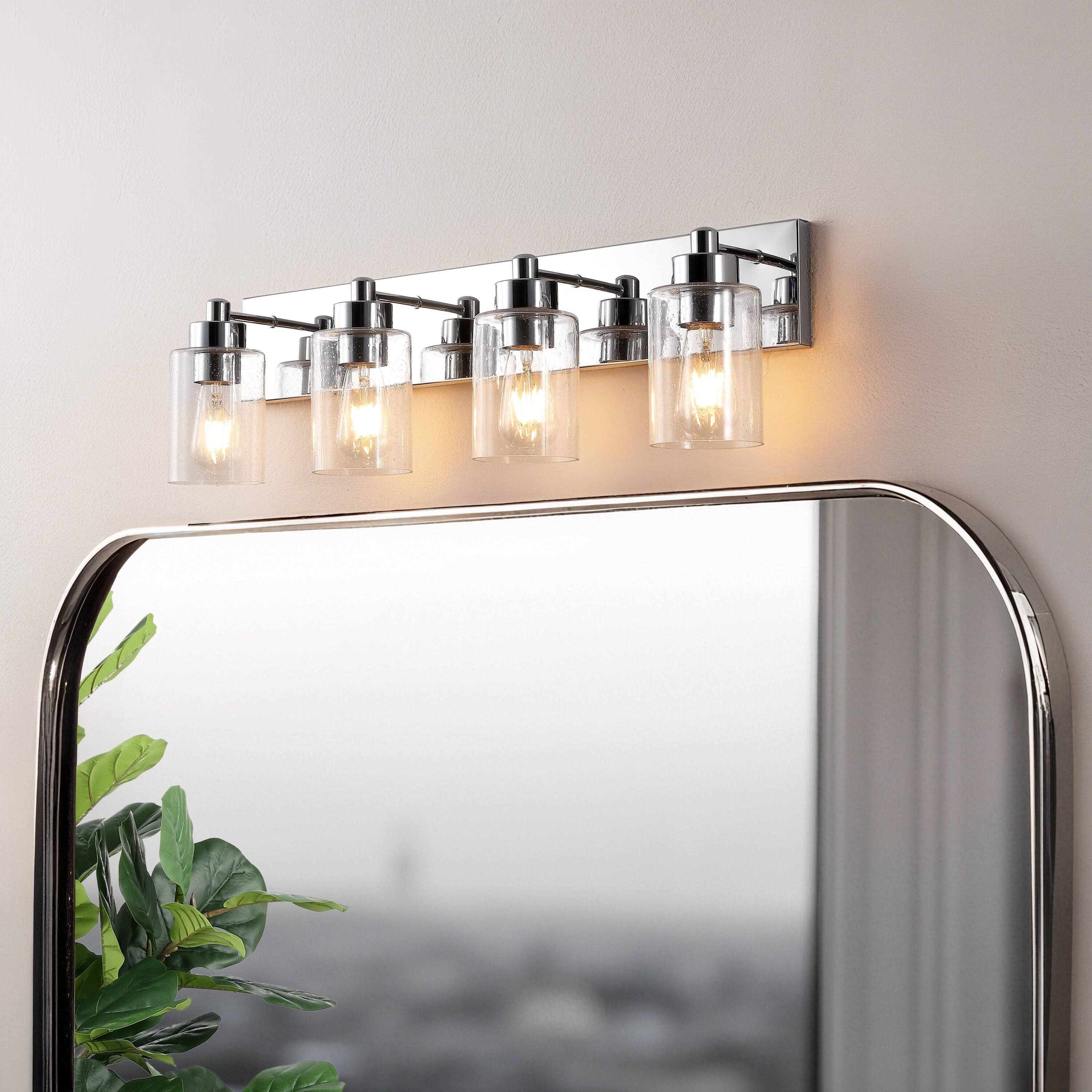 Alt View 1. Jonathan Y - Irving 27.75" 4-Light Seeded Glass/Iron Modern Contemporary LED Vanity Light, Chrome - Chrome/Clear.