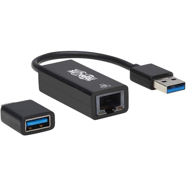Eaton Tripp Lite Series USB-C, USB-A to RJ45 Gigabit Ethernet Network Adapter (2xM/F), USB 3.2 Gen 1, USB 3.0 - Black