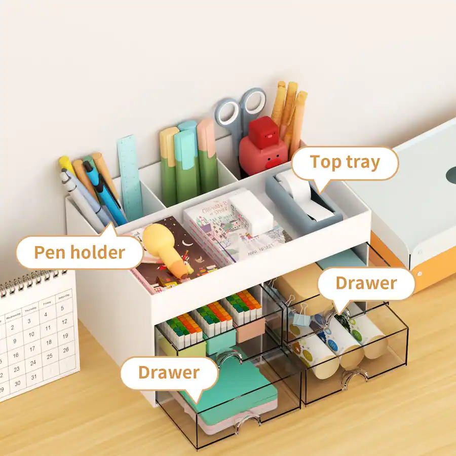 Table Pen Box Paradigms Interiors Pen Organizer With 4 Drawer Multi functional Pencil ...