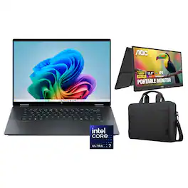HP - OmniBook X Flip 2-in-1 - 16" 2K Touchscreen Laptop - Intel Core Ultra 7 256V 2024 - 16GB Memory - 1TB SSD - Copilot+ PC - Eclipse Gray + Carry Case + Monitor