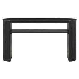 Forest'nSky - Sideboard Buffet Cabinet Console Table with Fluted Legs,Ash Veneer Top and Glaze Finish - Black