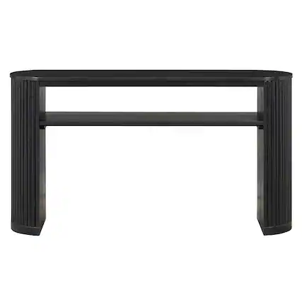 Front. Forest'nSky - Black Sideboard Buffet Cabinet Console Table with Fluted Legs,Ash Veneer Top and Glaze Finish - Black.